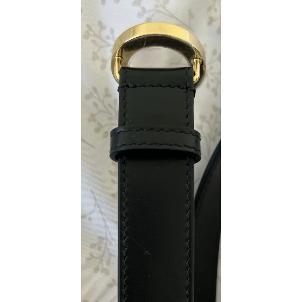 NWD Burberry Black Belt Gold Circular Logo Buckle Classic Women’s Size Small
